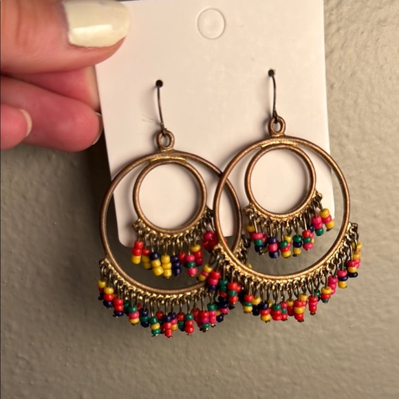 Colorful Beaded Hoop Earrings - Picture 1 of 2